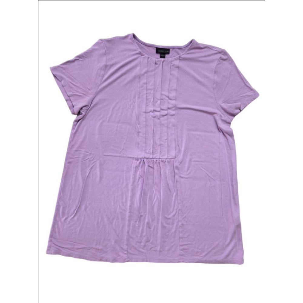 Women's J.Jill Lavender Short Sleeve Pleated Tee Standard L - Picture 1 of 2